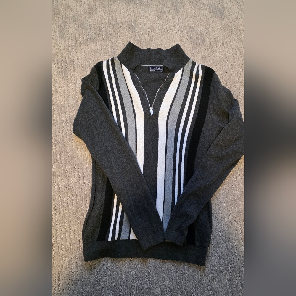 NEXT Striped Gray and Black Sweater with Zipper